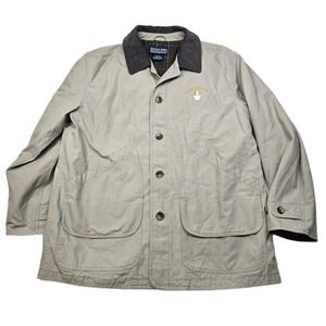 Lands End Barn Chore Coat Mens Large Beige Tan‎ Jacket Corduroy Collar Co. Logo